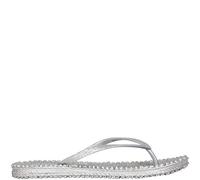 Ilse Jacobsen Damen Sandalen flach | Flip Flops mit Riemen | Schuhe mit Sohle aus Bast | Glitter Look | CHEERFUL01 ,40 EU,Silber