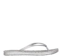 Ilse Jacobsen Damen Sandalen flach | Flip Flops mit Riemen | Schuhe mit Sohle aus Bast | Glitter Look | CHEERFUL01 ,41 EU,Silber