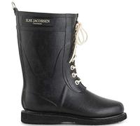 Ilse Jacobsen HORNBÆK | Halbhohe Damen Gummistiefel aus Natur Bio Gummi | Wasserdicht | PVC Frei | 3/4 Lange Stiefel mit Schnürsenkel aus Baumwolle | RUB15 | Schwarz 39 EU