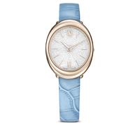 Imber oval Uhr, Schweizer Produktion, Lederarmband, Blau, Champagne-vergoldetes Finish OS
