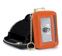 imeetu Card Holder for Women RFID Card Holder Wallet Slim Leather Cardholder Damen with 12 Card Slots, 2 Wide Cash Slots, Keyring & ID Window (Small,Orange)