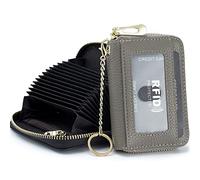 imeetu Card Holder for Women RFID Card Holder Wallet Slim Leather Cardholder Damen with 12 Card Slots, 2 Wide Cash Slots, Keyring & ID Window (Small,Grau)