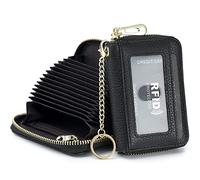 imeetu Card Holder for Women RFID Card Holder Wallet Slim Leather Cardholder Damen with 12 Card Slots, 2 Wide Cash Slots, Keyring & ID Window (Small,Schwarz)