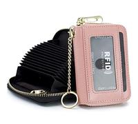 imeetu Card Holder for Women RFID Card Holder Wallet Slim Leather Cardholder Damen with 12 Card Slots, 2 Wide Cash Slots, Keyring & ID Window (Small,Rosa)