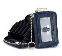 imeetu Card Holder for Women RFID Card Holder Wallet Slim Leather Cardholder Damen with 12 Card Slots, 2 Wide Cash Slots, Keyring & ID Window (Small,Dunkelblau)