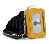 imeetu Card Holder for Women RFID Card Holder Wallet Slim Leather Cardholder Damen with 12 Card Slots, 2 Wide Cash Slots, Keyring & ID Window (Small,Gelb)