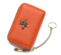 imeetu Kartenetui mit RFID-Kreditkartenhalter für Damen, schlankes Leder, mit 12 oder 24 Kartenfächern und 2 Breiten Geldfächern, A-Orange (Ausweisfenster + Schlüsselanhänger), klein, klassisch