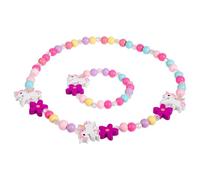 IMIKEYA Holzperlen Einhorn Schmuckset für Mädchen Kinder, Einhorn Perlen Halskette und Armband Prinzessin Geburtstagsgeschenk KinderSchmuck Set für Party Dress Up Kostüm Zubehör