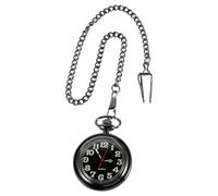 IMIKEYA Vintage Taschenuhr ohne Deckel mit Römischen Ziffern Schwarz | Quarz, Kunststoff und Metall, Inklusive Kette, für Männer und Frauen, Passend für Kostüm und Vatertag