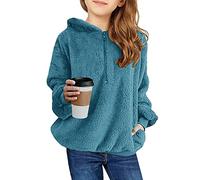 Imily Bela Kinder Mädchen Kapuzenpullover Fleece Hoodies Sherpa Pullover Teddy Sweatshirt Langarm Pulli mit Tasche (Seegrün, 120/5-6 Jahre)