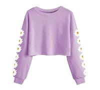Imily Bela Mädchen Sweatshirts Daisy Printed Langarmshirt Cute Kinder Pullover Crop Tops Casual Kleidung(Lila, 5-6 Jahre)