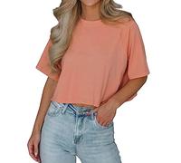 Imily Bela T-Shirt Damen Sommer Kurzarm Basic Crop Tops Casual Oversize Sport Oberteile(Orange,XL)