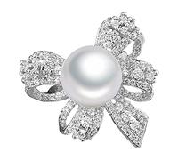 IMINI Eleganter Ring mit Schleife und Perle, für Damen und Mädchen, Zirkonia, Strass, Versprechen, Verlobung, Jahrestag, Hochzeit, Schmuck, Metall, Perle
