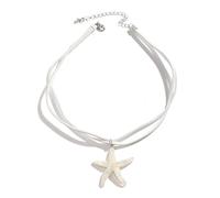 IMINI Halskette mit Seestern-Anhänger, Choker-Halskette für Damen, Kunstharz, Stern, Ozean, Charm, Boho-Schmuck, verstellbar, 40 + 5 cm, mehrlagiges Lederband, Sommer, Strand, Urlaub, Party, Geschenk