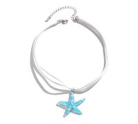 IMINI Halskette mit Seestern-Anhänger, Choker-Halskette für Damen, Kunstharz, Stern, Ozean, Charm, Boho-Schmuck, verstellbar, 40 + 5 cm, mehrlagiges Lederband, Sommer, Strand, Urlaub, Party, Geschenk