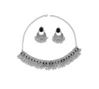 IMINI Moon Faux Pearl CZ Perlen Quaste baumelnde Ohrringe & Choker Set für Frauen Antik Versilbert Boho Bollywood Schmuck Rechteck Anhänger Halskette Vintage Ethno Festival Hochzeit Geschenk