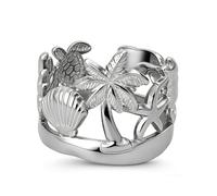 IMINI Ocean Life Statement Wickelring Edelstahl Verstellbar Offenes Band Sommer Strand Schmuck Muschel Seestern Seepferdchen Schildkröte Koralle Delfin Kokosnussbaum Motiv Comfort Fit Geschenk