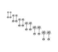 IMINI Piercing-Schmuck, Ohrstecker aus chirurgischem Edelstahl, runde Zirkonia-Ohrstecker mit Schraubverschluss, für Ohr, Helix, Tragus, Ohrmuschel, 3-8 mm, 16g, Unisex, 6 Stück (3 Paar), Klassisch