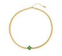 IMINI Smaragdfarbene vierblättrige Kleeblatt-Anhänger-Halskette für Damen und Mädchen, verstellbar, vergoldeter Edelstahl, St. Patrick's Day & Everyday Luck Link Chain Schmuck