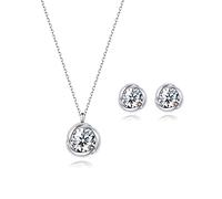 immobird Damen Schmuckset 925 Sterling Silber Frauen Kette und Ohrringe Set mit April Geburtsstein Weiß Zirkonia Brautschmuck Geschenke für Freundin Mama Frauen