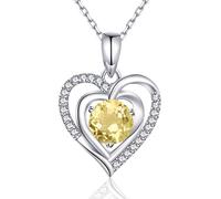 immobird Halskette Damen mit November Geburtsstein Natürliche Citrin Anhänger Herzkette 925 Sterling Silber Halsketten Schmuck für Damen