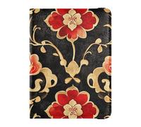 Impfhülle im chinesischen Stil, elegante Blumen, rotes Leder, dekorativ, niedlich, Impfhülle, Kartenhalter, Reisepasshülle, ultradünn, Elegante Blumen im chinesischen Stil, Rot, 1 size