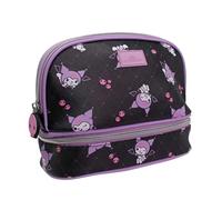Impressions Vanity Kuromi Doppelschichtige Make-up-Organizer-Tasche mit stilvollen Reise-Kosmetiktaschen für Damen und Einschubtasche, Reißverschlussfach unten, silberfarbene Hardware, Make-up-Pinsel