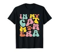 "In My Cat Mom Era" Retro Groovy Pastell Cute Cat Paw Women T-Shirt