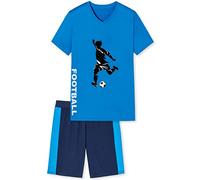 In One Clothing - Jungen Schlafanzug kurz, weicher Single-Jersey aus 100% Baumwolle, mit Motivdruck und Hose in Bermuda Form - Fussball Motiv in blau - Grösse 140