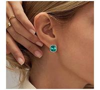 Inateannal Smaragd Kristall Ohrstecker Ohrringe Grüner Smaragd Quadratische Ohrringe Gold Cz Smaragd Ohrringe Minimal Grün Geometrische Ohrringe Schmuck Für Frauen Und Mädchen