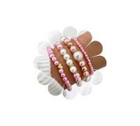 Inateannal Stapelbares Perlenarmband Perlen Stretch Elastisches Armband Set Rosa Perlen Stapelbar Armbänder Perle Herz Kugel Handkette Mehrlagig Armreif Braut Hochzeit Schmuck