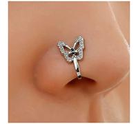 Inateannal Strass Schmetterling Nasenring Schmetterling Nasenmanschette Silber Fake Septum Nasenring U Form Clip Auf Nase Bolzen Biegsam Nasenring Bolzenschmuck Frauen Und Mädchen