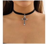 Inateannal Vintage Schwarzer Samt Choker - Kurzes Kreuz Anhänger Halskette, Schwarzes Wildleder Halsband, Gothic Samtband Kettenschmuck Für Frauen Und Mädchen