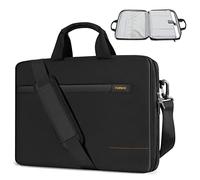 Inateck 15,6 Zoll Laptop-Hülle 180° TSA Handtasche, Spritzwassergeschützt 3-Wege-Laptop-Tragetasche, Umhängetasche mit Rollkoffer-Riemen kompatibel mit 15-15,6 Zoll Laptop/Chromebook/Notebook, Schwarz