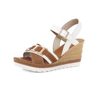 inblu Damen-Sandalen aus Kunstleder mit gekreuzten Bändern mit Keilabsatz, verstellbarem Riemen und dekorativer Kette, von 35 bis 41, Weiß, 40 EU