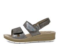 inblu Damen-Sandalen mit dreifacher Verstellung, Klettverschluss, Fußbett aus Leder, Gewehr, 35 EU