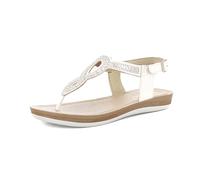 inblu Damen-Sandalen mit perforiertem Dekor und Strass, Verstellbarer Riemen und gepolstertem Fußbett, von 35 bis 41 Flipflop, Weiß, 37 EU