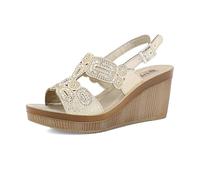 inblu Damen Sandali Donna A Ecopelle Con Brillantini, Cinturino E Fibbia Regolabile, Plantare Imbottito, Zeppa 7,5cm Keilsandale, Platin, 38 EU