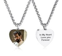 INBLUE Personalisierte Herz Urne Halskette für Frauen Graviert mit Foto/Text Medaillon Asche Halter Engel Flügel Kremation Andenken Anhänger Schmuck für Asche von Geliebten - A1