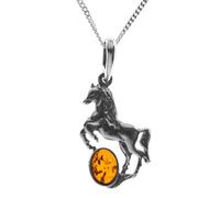 InCollections Damen-Anhänger 925/000 Sterlingsilber mit Bernstein inklusive Panzerkette Pferd, 42 cm 241A200720890