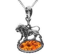 InCollections Damen-Anhänger 925/000 Sterlingsilber mit Bernstein inklusive Panzerkette Tierkreiszeichen 42 cm Löwe,