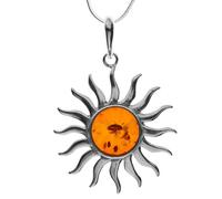 InCollections Damen-Anhänger 925/000 Sterlingsilber mit Bernstein inklusive Schlangenkette Sonne, 1,2/45 cm 541A201100890