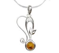 InCollections Damen- Halskette 925 Sterling Silber Bernstein inklusive Panzer 45 cm Katze 541A201405890