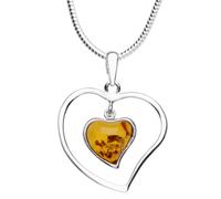 InCollections Damen-Halskette Herz 925 Sterling Silber 1 Bernstein gelb 42 cm