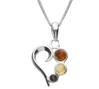InCollections Damen-Halskette Herz 925 Sterling Silber 3 Bernsteine mehrfarbig 42 cm 241A200290890