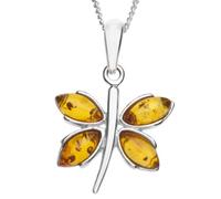 InCollections Damen-Halskette Schmetterling 925 Sterling Silber 4 Bernsteine gelb 42 cm