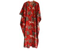 INDACORIFIE Jugle Damenkleid mit Blockdruck, indisches handgefertigtes langes Kaftankleid, Kaftan aus reinem Baumwollstoff, Damen-Nachtwäsche, Kimono Art Multi
