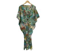 INDACORIFIE Langer Kaftan aus 100% Baumwolle, Kleid mit Blockdruck, Damen-Partykleidung, Kaftan mit Blumendruck, Maxi im Hippie-Stil, Übergröße, indische Tunika