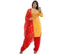 INDACORIFY Rayon Kurti mit Patiala Hose und Dupatta für Mädchen & Frauen Festliche Party Bürokleidung Salwar Kameez (XX-Large(44), Yellow)
