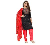 INDACORIFY Rayon Kurti mit Patiala Hose und Dupatta für Mädchen & Frauen Festliche Party Bürokleidung Salwar Kameez (X-Large(42), Black)